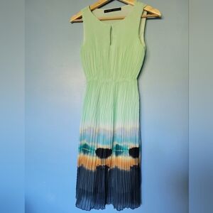 Zara Womens Pleated Dress in Green and Blue XS